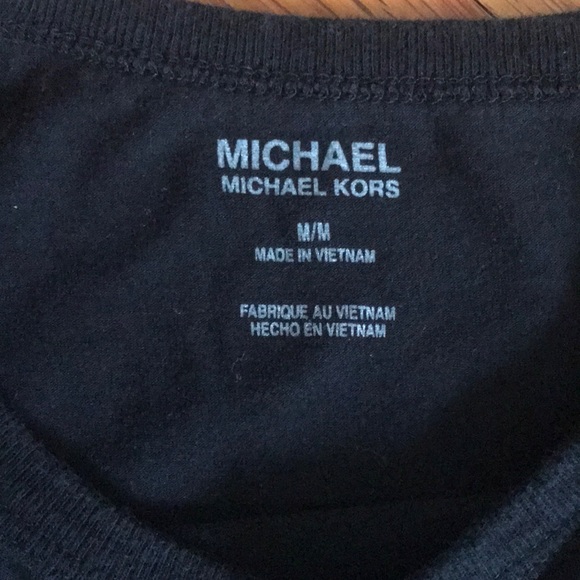 MICHAEL KORS Black 3/4 Sleeve Rhinestone Logo Top - Picture 3 of 8